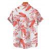 Chemise de plage à manches courtes et boutons pour homme, motif feuilles tropicales, à revers, idéale pour les vacances - Orange 5XL