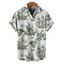 T-Shirt Manches Courtes à Imprimé Voilier Crâne et Etoile de Mer avec Boutons pour Hommes - Bleu profond 2XL