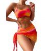 Maillot de bain bikini trois pièces de plage, soutien-gorge croisé ombré et slip taille haute, jupe transparente nouée sur le côté, maillots de bain de vacances - multicolor M | US 6