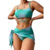 Maillot de bain bikini trois pièces de plage, soutien-gorge croisé ombré et slip taille haute, jupe transparente nouée sur le côté, maillots de bain de vacances - Vert XL | US 10