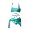 Maillot de bain bikini trois pièces de plage, soutien-gorge croisé ombré et slip taille haute, jupe transparente nouée sur le côté, maillots de bain de vacances - Vert XL | US 10