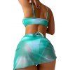 Maillot de bain bikini trois pièces de plage, soutien-gorge croisé ombré et slip taille haute, jupe transparente nouée sur le côté, maillots de bain de vacances - Vert XL | US 10