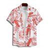 Beach Couple Outfit Tropical Leaf Pattern Spaghetti Strap Pointed Hem Cinched Boyshorts Tankini Swimsuit and Button Up Shirt Vacation Matching Outfit - Orange S | US 4