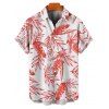 Beach Couple Outfit Tropical Leaf Pattern Spaghetti Strap Pointed Hem Cinched Boyshorts Tankini Swimsuit and Button Up Shirt Vacation Matching Outfit - Orange S | US 4