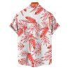 Beach Couple Outfit Tropical Leaf Pattern Spaghetti Strap Pointed Hem Cinched Boyshorts Tankini Swimsuit and Button Up Shirt Vacation Matching Outfit - Orange S | US 4