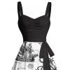 Robe de plage à motif contrasté, ancre de voile, étoiles de mer, crânes, éléments océaniques, buste froncé, col en cœur, ceinture, robe de vacances trapèze mini - Noir XXXXXL | US 20