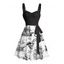 Robe de plage à motif contrasté, ancre de voile, étoiles de mer, crânes, éléments océaniques, buste froncé, col en cœur, ceinture, robe de vacances trapèze mini - Vert profond L | US 8-10