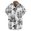 Chemise de plage à manches courtes et boutons pour homme, motif ancre de voile, étoiles de mer, crânes, éléments océaniques - Noir 5XL