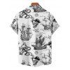 Chemise de plage à manches courtes et boutons pour homme, motif ancre de voile, étoiles de mer, crânes, éléments océaniques - Noir 5XL
