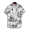 Chemise de plage à manches courtes et boutons pour homme, motif ancre de voile, étoiles de mer, crânes, éléments océaniques - Noir 5XL