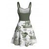 Beach Couple Outfit Sailing Anchor Starfish Skulls Ocean Elements Pattern Ruched Bust Sweetheart Neck Belt A Line Mini Dress and Roll Up Sleeve Shirt Vacation Matching Outfit - Vert profond S | US 4