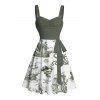Beach Couple Outfit Sailing Anchor Starfish Skulls Ocean Elements Pattern Ruched Bust Sweetheart Neck Belt A Line Mini Dress and Roll Up Sleeve Shirt Vacation Matching Outfit - Vert profond S | US 4