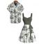Beach Couple Outfit Sailing Anchor Starfish Skulls Ocean Elements Pattern Ruched Bust Sweetheart Neck Belt A Line Mini Dress and Roll Up Sleeve Shirt Vacation Matching Outfit - Noir S | US 4