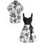 Beach Couple Outfit Sailing Anchor Starfish Skulls Ocean Elements Pattern Ruched Bust Sweetheart Neck Belt A Line Mini Dress and Roll Up Sleeve Shirt Vacation Matching Outfit - Noir S | US 4