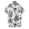 Beach Couple Outfit Sailing Anchor Starfish Skulls Ocean Elements Pattern Ruched Bust Sweetheart Neck Belt A Line Mini Dress and Roll Up Sleeve Shirt Vacation Matching Outfit - Noir S | US 4