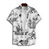Beach Couple Outfit Sailing Anchor Starfish Skulls Ocean Elements Pattern Ruched Bust Sweetheart Neck Belt A Line Mini Dress and Roll Up Sleeve Shirt Vacation Matching Outfit - Noir S | US 4