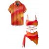 Vacation Couple Outfit Ombre Crisscross Bra and High Cut Briefs See Thru Tied Side Skirt Three Piece Bikini Swimsuit and Button Up Shirt Beach Matching Outfit - multicolor S | US 4
