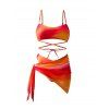 Vacation Couple Outfit Ombre Crisscross Bra and High Cut Briefs See Thru Tied Side Skirt Three Piece Bikini Swimsuit and Button Up Shirt Beach Matching Outfit - multicolor S | US 4