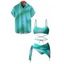 Vacation Couple Outfit Ombre Crisscross Bra and High Cut Briefs See Thru Tied Side Skirt Three Piece Bikini Swimsuit and Button Up Shirt Beach Matching Outfit - Vert S | US 4