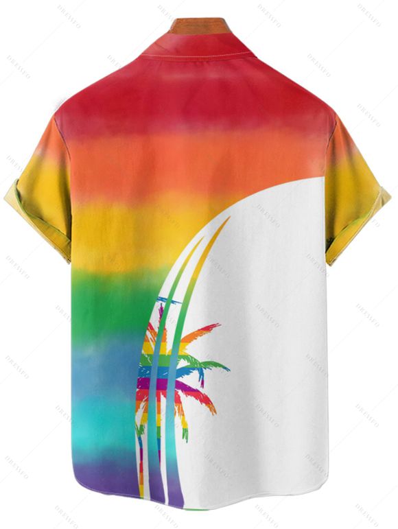 Chemise de vacances pour homme, motif palmier arc-en-ciel, boutonnée, retroussée, manches courtes, décontractée - multicolor A 4XL