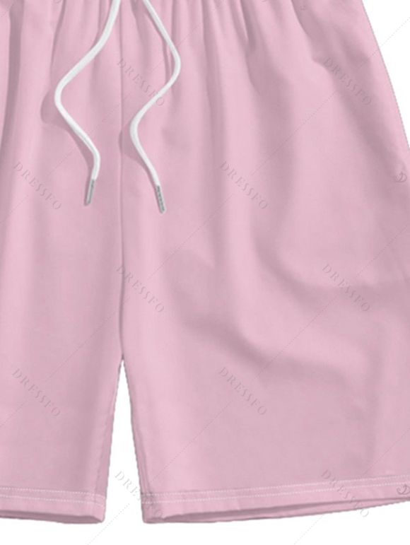 Vacation Couple Outfit Palm Tree Sea Pattern Ombre Spaghetti Strap Tank Dress and Button Up Shirt Drawstrings Shorts Beach Matching Outfit - Rose clair S | US 4