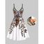 Summer Vacation Sundress Floral Leaf Printed Garden Party Dress Flare A Line Slip Mini Dress - WHITE XL