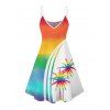 Robe de vacances à motif palmier arc-en-ciel, bretelles spaghetti, col en V, coupe trapèze, mini-robe décontractée - multicolor A XXXXXL | US 20