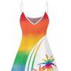 Robe de vacances à motif palmier arc-en-ciel, bretelles spaghetti, col en V, coupe trapèze, mini-robe décontractée - multicolor A XXXXXL | US 20