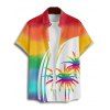 Chemise de vacances pour homme, motif palmier arc-en-ciel, boutonnée, retroussée, manches courtes, décontractée - multicolor A 5XL