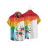 Chemise de vacances pour homme, motif palmier arc-en-ciel, boutonnée, retroussée, manches courtes, décontractée - multicolor A 5XL