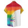 Chemise de vacances pour homme, motif palmier arc-en-ciel, boutonnée, retroussée, manches courtes, décontractée - multicolor A 5XL