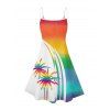 Vacation Couple Outfit Rainbow Color Palm Tree Pattern Spaghetti Strap Tank Dress and Button Up Shirt Beach Matching Outfit - multicolor A S | US 4