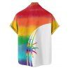 Vacation Couple Outfit Rainbow Color Palm Tree Pattern Spaghetti Strap Tank Dress and Button Up Shirt Beach Matching Outfit - multicolor A S | US 4