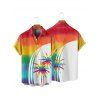 Vacation Couple Outfit Rainbow Color Palm Tree Pattern Spaghetti Strap Tank Dress and Button Up Shirt Beach Matching Outfit - multicolor A S | US 4