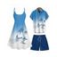 Vacation Couple Outfit Ombre Coconut Tree Print Spaghetti Strap A Line Tank Dress and Roll Up Sleeve Shirt Solid Color Drawstrings Beach Shorts Matching Outfit - Bleu clair S | US 4