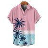 Vacation Couple Outfit Palm Tree Sea Pattern Ombre Spaghetti Strap Tank Dress and Button Up Shirt Drawstrings Shorts Beach Matching Outfit - Rose clair S | US 4