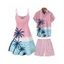 Vacation Couple Outfit Palm Tree Sea Pattern Ombre Spaghetti Strap Tank Dress and Button Up Shirt Drawstrings Shorts Beach Matching Outfit - Rose clair S | US 4
