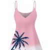 Vacation Couple Outfit Palm Tree Sea Pattern Ombre Spaghetti Strap Tank Dress and Button Up Shirt Drawstrings Shorts Beach Matching Outfit - Rose clair S | US 4