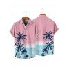 Vacation Couple Outfit Palm Tree Sea Pattern Ombre Spaghetti Strap Tank Dress and Button Up Shirt Drawstrings Shorts Beach Matching Outfit - Rose clair S | US 4