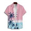 Vacation Couple Outfit Palm Tree Sea Pattern Ombre Spaghetti Strap Tank Dress and Button Up Shirt Drawstrings Shorts Beach Matching Outfit - Rose clair S | US 4
