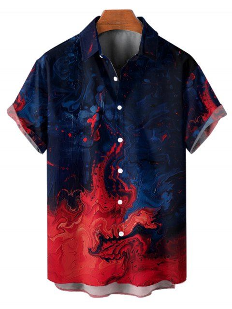 Chemise gothique à imprimé contrasté pour homme, boutonnée, retroussée, manches courtes, idéale pour les vacances