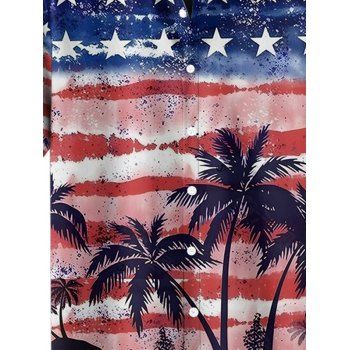 Men's Coconut Tree Star Striped Pattern Independence Day Shirt American Flag Elements Button Up Roll Up Short Sleeve Patriotic Shirt