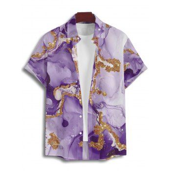 Men's Ombre Marble Printed Vacation Shirt Roll Up Short Sleeve Button Up Casual Shirt