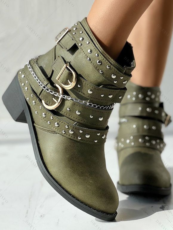 Vacation Women Outfit Floral Leaf Printed Flare A Line Slip Dress and Butterfly Earrings Rivet Buckle Strap Boots Casual Outfit - Vert clair S | US 4