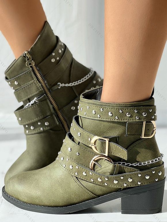 Vacation Women Outfit Floral Leaf Printed Flare A Line Slip Dress and Butterfly Earrings Rivet Buckle Strap Boots Casual Outfit - Vert clair S | US 4