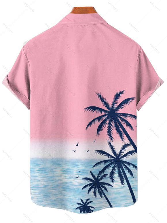 Chemise de vacances à manches courtes et boutons pour homme, motif palmiers et mer, style ombré, à revers, pour la plage - Rose clair 3XL