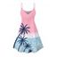 Robe de vacances ombrée à motif palmier et mer, bretelles spaghetti, col en V, mini-robe débardeur trapèze - Rose clair XXXXL | US 18