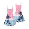 Robe de vacances ombrée à motif palmier et mer, bretelles spaghetti, col en V, mini-robe débardeur trapèze - Rose clair XXXXL | US 18
