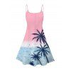 Robe de vacances ombrée à motif palmier et mer, bretelles spaghetti, col en V, mini-robe débardeur trapèze - Rose clair XXXXL | US 18