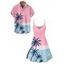 Vacation Couple Outfit Palm Tree Sea Pattern Ombre Spaghetti Strap V Neck A Line Mini Tank Dress and Roll Up Sleeve Shirt Beach Two Piece Set - LIGHT PINK S | US 4